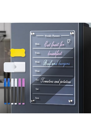 Teltree Cam Şeffaf Akrilik Haftalık Yeme Planlayıcı - Manyetik Buzdolabı Takvimi 9x13 İnç Dy1075