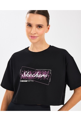 Skechers W Crop Fit Graphic Tee T-shirt Kadın Siyah Tshirt S2510144-001 Siyah