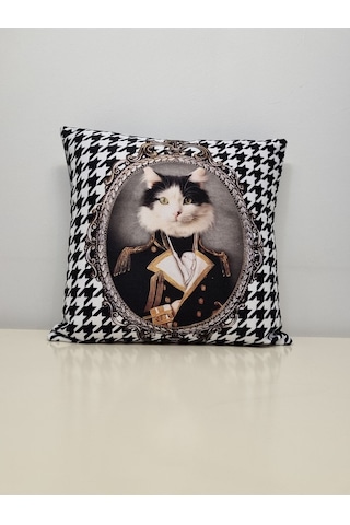 Kedi Subay Kaz Ayağı Desen Kırlent Kılıfı Renkli