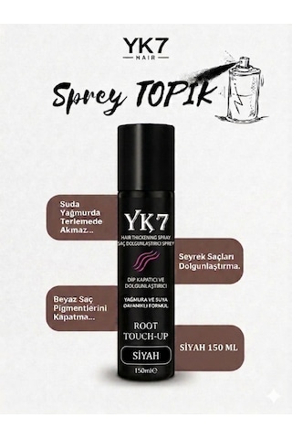 Yk7 Siyah /black Saç Dolgunlaştırıcı Ve Dip Kapatıcı Topik Sprey 150 Ml.