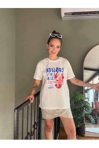 Ali Butik Ekru Lobster Baskılı Tişört