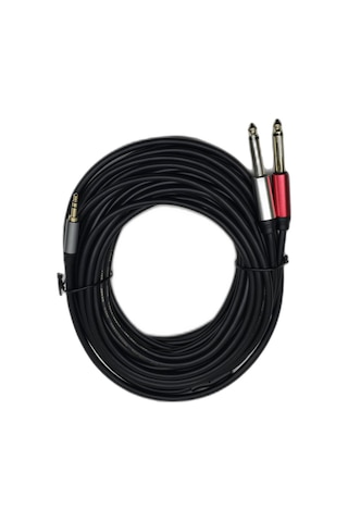 10 Metre 3.5 Mm To 2 X 6.35 Mm Ses Kablosu - Aux To Çivi Jak Mikser Ve Amfi Bağlantı Kablosu