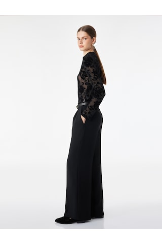 Koton Uzun Kollu Floral Dokulu Dik Qipao Yaka Tül Tişört Siyah Desenli 7wak10023uk