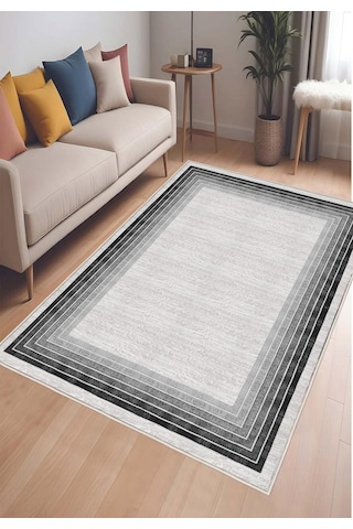 Siyah Gri Dijital Baskı Salon Halısı Kaymaz Tabanlı Yıkanabilir Halı Yolluk 529 Gri