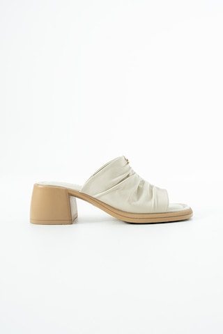 Dericia Shoes Radiance Hakiki Deri Kadın Günlük Rahat Topuklu Terlik Bej