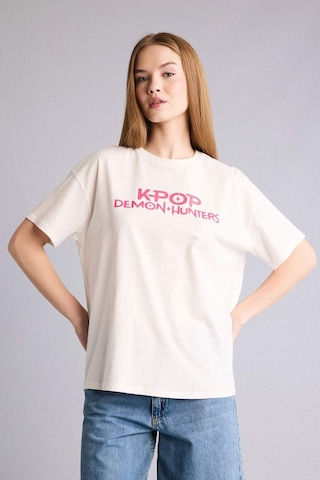 Defacto Kpop - Demon Hunters Oversıze Bisiklet Yaka Baskılı Kısa Kollu Tişört H7153ax26spwt32 Beyaz-wt32