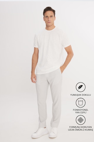 AC&Co / Altınyıldız Classics Erkek Grı Slim Fit Dar Kesim Beli Bağlamalı Çizgili Yan Cepli Casual Jogger Pantolon Gri