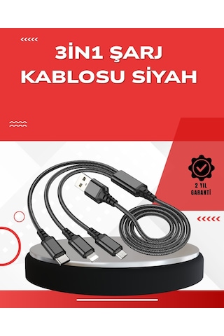 Dayanıklı Metal Başlıklı 3 Ü 1 Arada Şarj Kablosu Tüm Cihazlarla Uyumlu 48243005