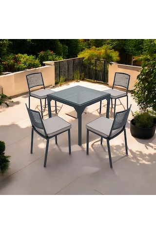 Queen Siyah Bahçe Masa Sandalye Takımı Rehome Modern Cam Masa Seti Siyah