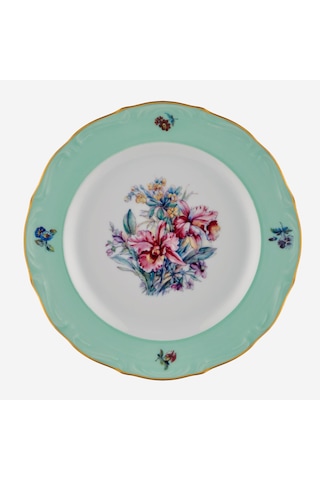 Çiçekli Yeşil Porselen Pasta Tabağı 19 Cm