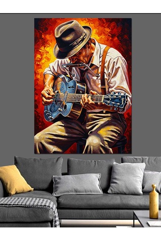 Gitar Çalan Müzisyen Adam Dekoratif Kanvas - Mdf Ahşap Tablo