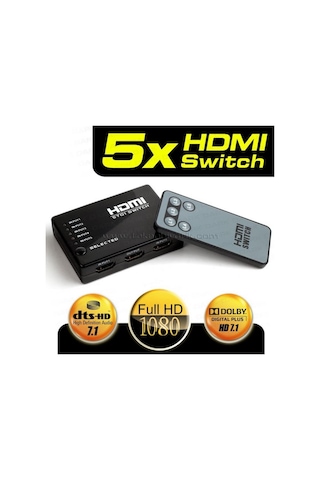 Dark Full Hd 5 Giriş 1 Çıkışlı Uzaktan Kumandalı Hdmı Switch Seç