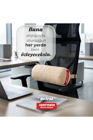 Belrol Bel Destek Yastığı Seyahat Sırt Bel Destek Minderi Yıkanabilir Kılıflı Bej