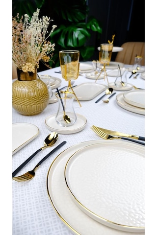 Glore İstanbul Krem 31 Parça 6 Kişilik Altın Yaldızlı Yemek Takımı