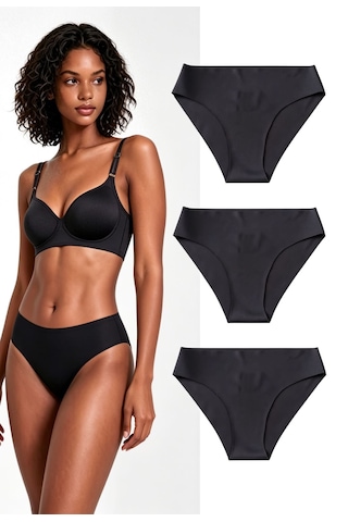 Skin Verse Lazer Kesim Pamuklu Bikini Külot 3'lü Set Siyah