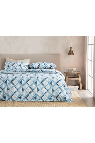 English Home Cloudy Argyle Kolay Ütülenir Çift Kişilik Nevresim T Açık Mavi