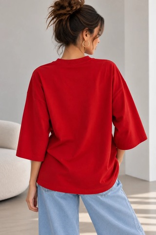 Bb Butik Basic Kadın Oversize Modal Bluz Truvakar Kol Basic Lnc34 Kırmızı