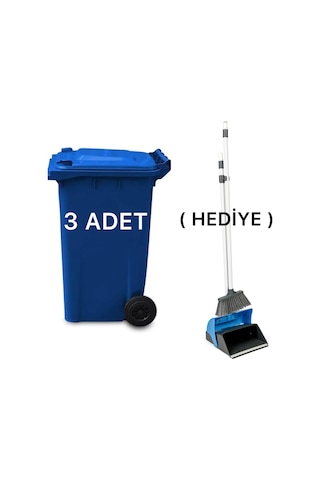 3 Adet Mavi Plastik Çöp Konteyneri 240 Litre - Isıya Karşı Dayanı