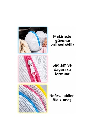 3 Lü Set Sütyen Yıkama Filesi Çamaşır Makinesi Koruyucu File Fermuarlı Hassas Çamaşır Torbası Beyaz