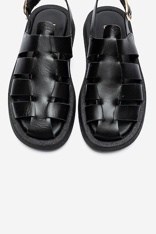 Luvishoes Joura Siyah Cilt Hakiki Deri Önü Kapalı Kadın Sandalet