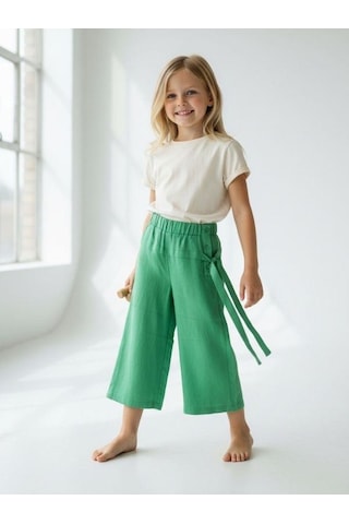 Zekids Kız Çocuk Bol Paça Pantolon-16751 Yeşil