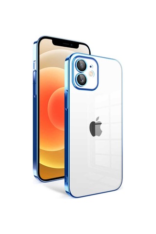 Zeyline Apple Uyumlu iPhone 12 Kamera Korumalı Renkli Çerçeveli Zore Garaj Kapak-saks Mavi