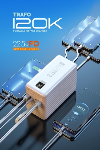 Powerway 120.000 Mah Pd 22.5w Hızlı Şarj Dahili Kablolu Gerçek 120.000 Mah Trafo Powerbank