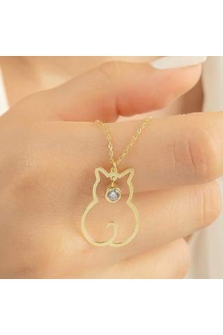 925 Ayar Gümüş Taşlı Kedi Kadın Kolye
