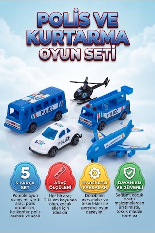 5 Li Polis Ve Acil Durum Seti 7-14 Cm Çek Bırak Eğitici Ve Eğlenceli Çocuk Oyuncak Seti