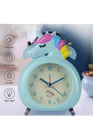 Unicorn Işıklı Alarmlı Masa Saati Çift Çanlı Akar Saniyeli Dekoratif Çalar Saat
