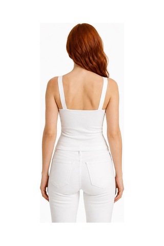 Neden Tekstil Kadın Beyaz Triko Askılı Slim Fit Bluz
