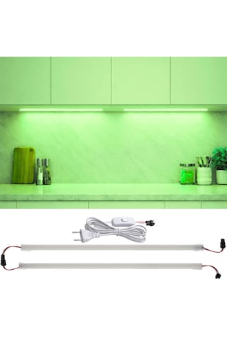 2 Adet 1 Metre Yüksek Lümen Beyaz Işık Şerit Led Bar 220v Opak, Butonlu Fişli, Mutfak Dolap Altı Yeşil-Opak