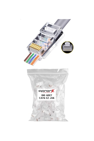 100 Adet Rj45 Cat6 Ftp Ez Konnektör - Yeni Nesil Delikli Konnektö