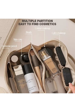 Suofeng Vegan Deri Çift Katlı Bulut Desenli Su Geçirmez Kozmetik Çantası, Geniş Açılışlı Kaliteli Fermuar İle Seyahat Ve Ev Kullanıma Uygun Büyük Kapasiteli Organizer Beyaz