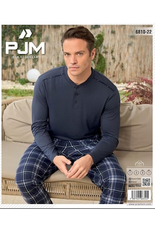Pijamoni Erkek Düğme Yaka Uzun Kol Mevsimlik Pijama Takımı 6810/22 - 1 Adet Lacivert