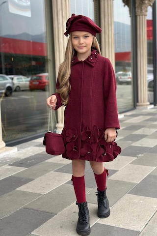 Riccotarz Kız Çocuk Yakası Taş Ve Yonca Detaylı Çıtçıt Düğmeli Bordo Kaşe Bordo