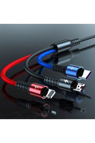 Çoklu Universal Uyumlu 3in1 Kablo Type-c Micro Lightning Girişli