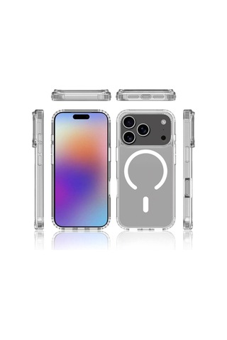 Apple Uyumlu iPhone 17 Pro Kılıf M-safe Şarj Özellikli Şeffaf Sert Pc Zore Embos Kapak Seffaf