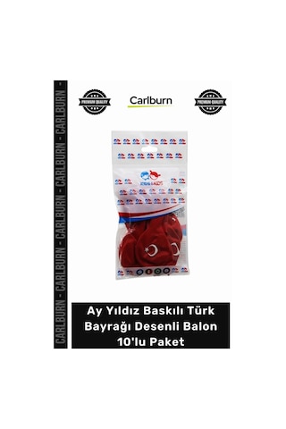Balon Kırmızı Ay Yıldız Baskılı Milli Bayram Süsleme Türk Bayrağı Desenli Balon 10'lu Paket 465322