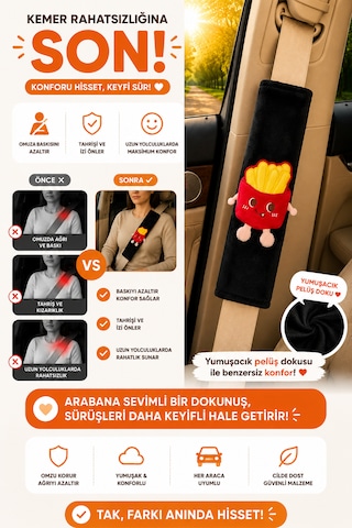 Çıtır Emniyet Kemeri Aksesuarı - Emniyet Kemeri Kılıfı - Araç Emniyet Kemeri Omuz Koruyucu 1 Adet