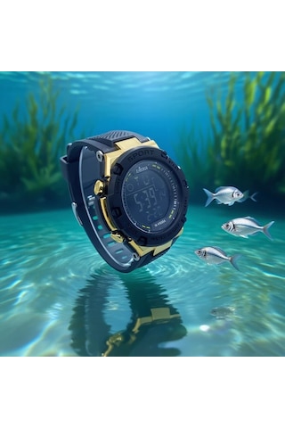 Primepickings Siyah Altın Erkek Spor Dijital Alarmlı Su Geçirmez Lüminesant Kadranlı Genç Saati Diğer