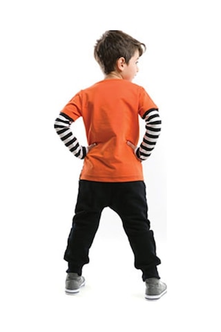 Denokids Gırgır Kız Çocuk Eşofman Takımı - Beyaz - Siyah - Turuncu
