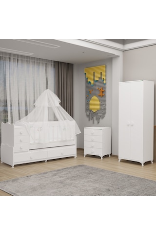 Garaj Home Melina Yıldız 2 Kapaklı Bebek Odası Uyku Seti - Beyaz Beyaz