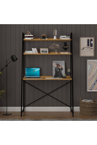 Asra Trend Metal Kitaplıklı Çalışma Masası METALKÇM01 %100 MDF Raf Üniteli Petra