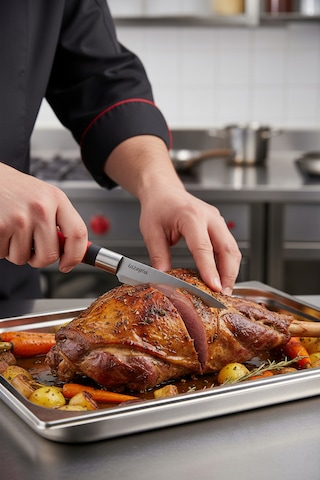 Chefline Pro 5 Parça Mutfak Bıçak Seti + Meyve Bıçağı Hediyeli Paslanmaz Çelik Kırmızı