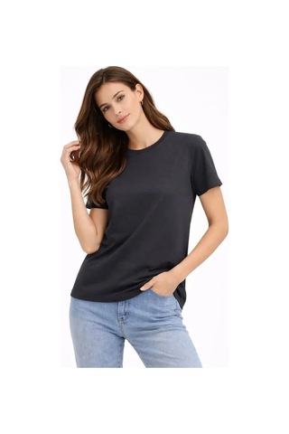 Vexor Bisiklet Yaka Tişört Regular Kalıp Basic Pamuklu Günlük Kullanım T-shirt - Füme