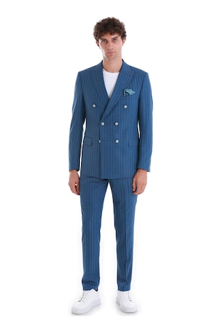 Hatemoğlu Mavi Slim Fit Çizgili Kruvaze Takım Elbise 33223024c014 65 Mavi