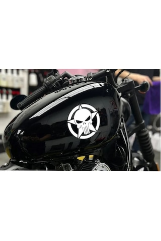 Punisher İnfazcı Kurukafa Yıldız Sticker - Araba Oto Motosiklet Cam Sticker - 00063 30x30 Cm