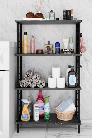 Çevir Kur Kolay Kurulum 4 Katlı Banyo Rafı Metal Telli Çok Amaçlı Organizer Dolap Stand Raf Siyah Mermer