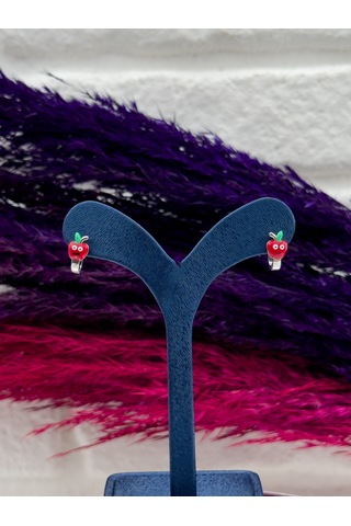 925 Ayar Gümüş Elma Figürlü Zarif Kız Çocuk Küpesi Gümüş